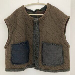 Unique Winter/Autumn Solid Cotton Distressed Vest, OS, Dark Brown